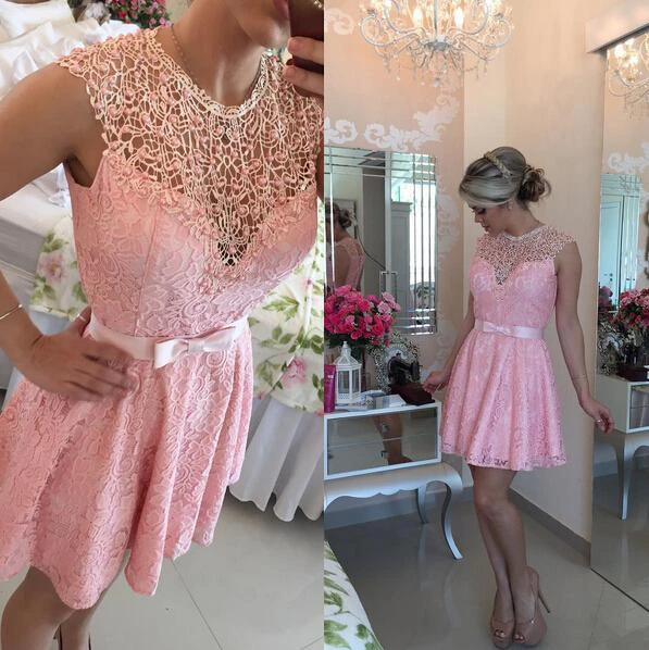 Sexy Illusion Short A-line Cocktail Dress Lace Bowknot