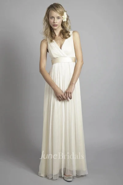 Plunging Chiffon Sleeveless Criss Cross Empire Wedding Gown With Low V-back