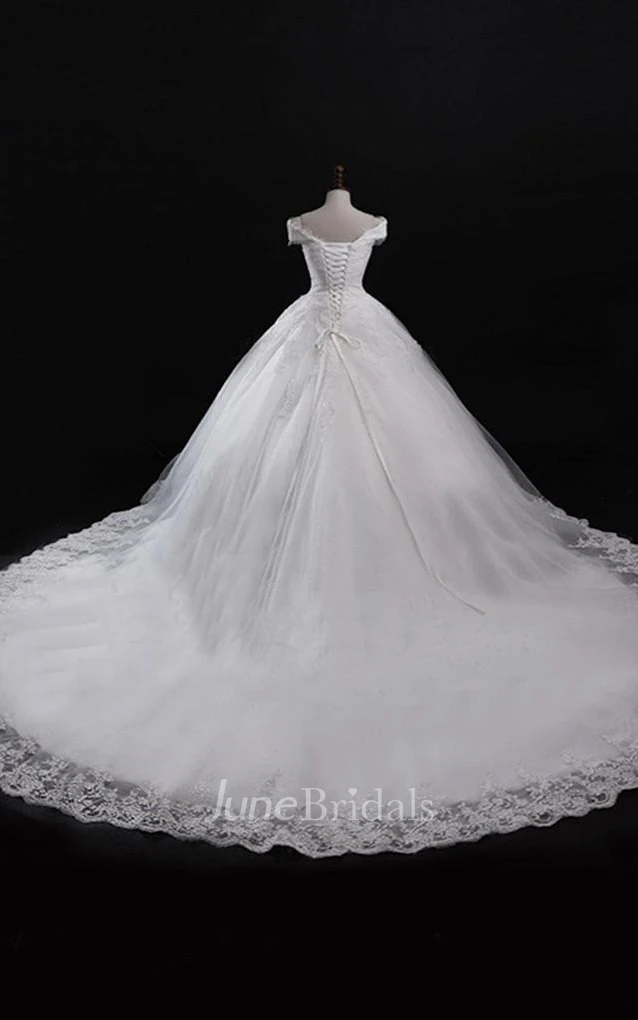 Ball Gown Maxi V-Neck Jacket Lace-Up Back Keyhole Tulle Lace Dress