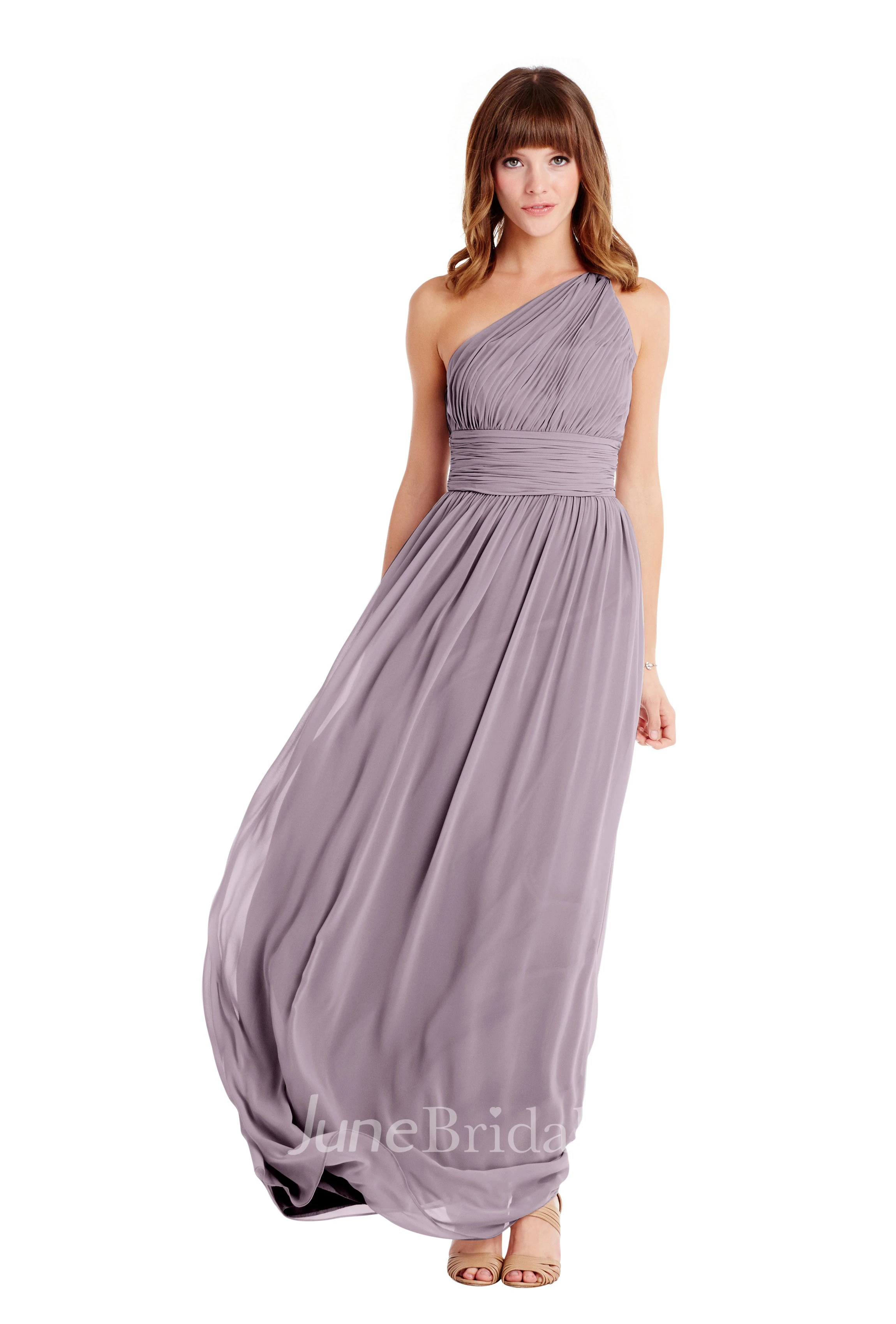 Floor-Length One-Shoulder Ruched Sleeveless Chiffon Muti-Color Convertible Bridesmaid Dress