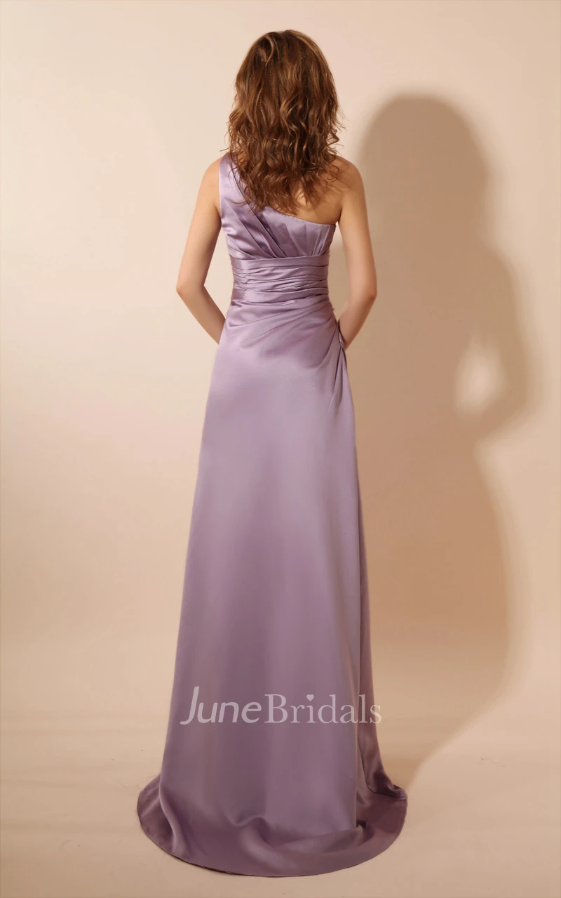 Asymmetrical One-Shoulder Maxi Satin Dress With Brush Train