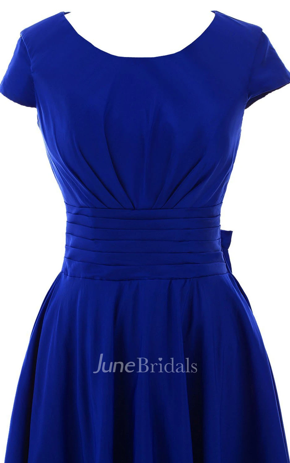 Short Sleeve Ruched Sash Midi-length Pleated Chiffon Dress