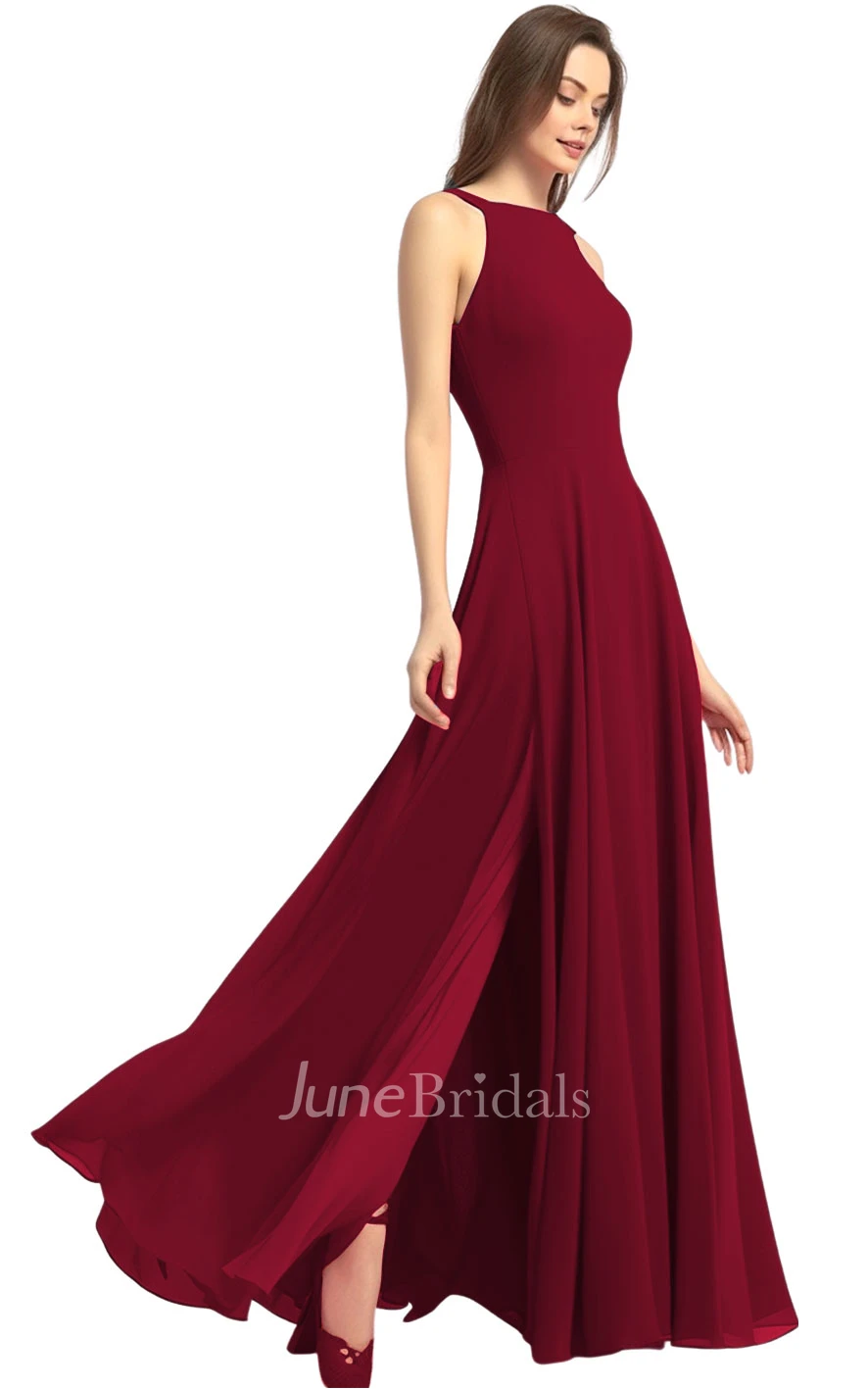 Casual A-Line Halter Neck Chiffon Bridesmaid Dress with Split Front