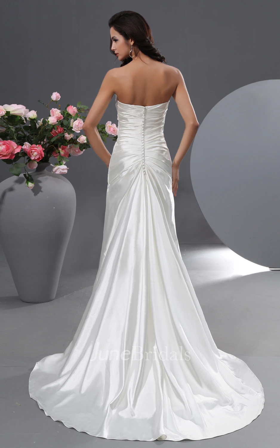 Stretched Satin Sheath Dress With Criss-Cross Ruffles