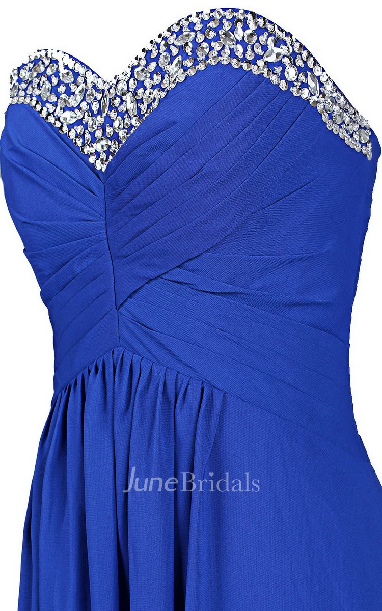 Sweetheart Rhinestoned Chiffon A-line Gown With Lace-up Back