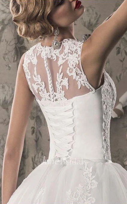 A-Line Tulle Lace Dress With Bow Split Front Split Illusion