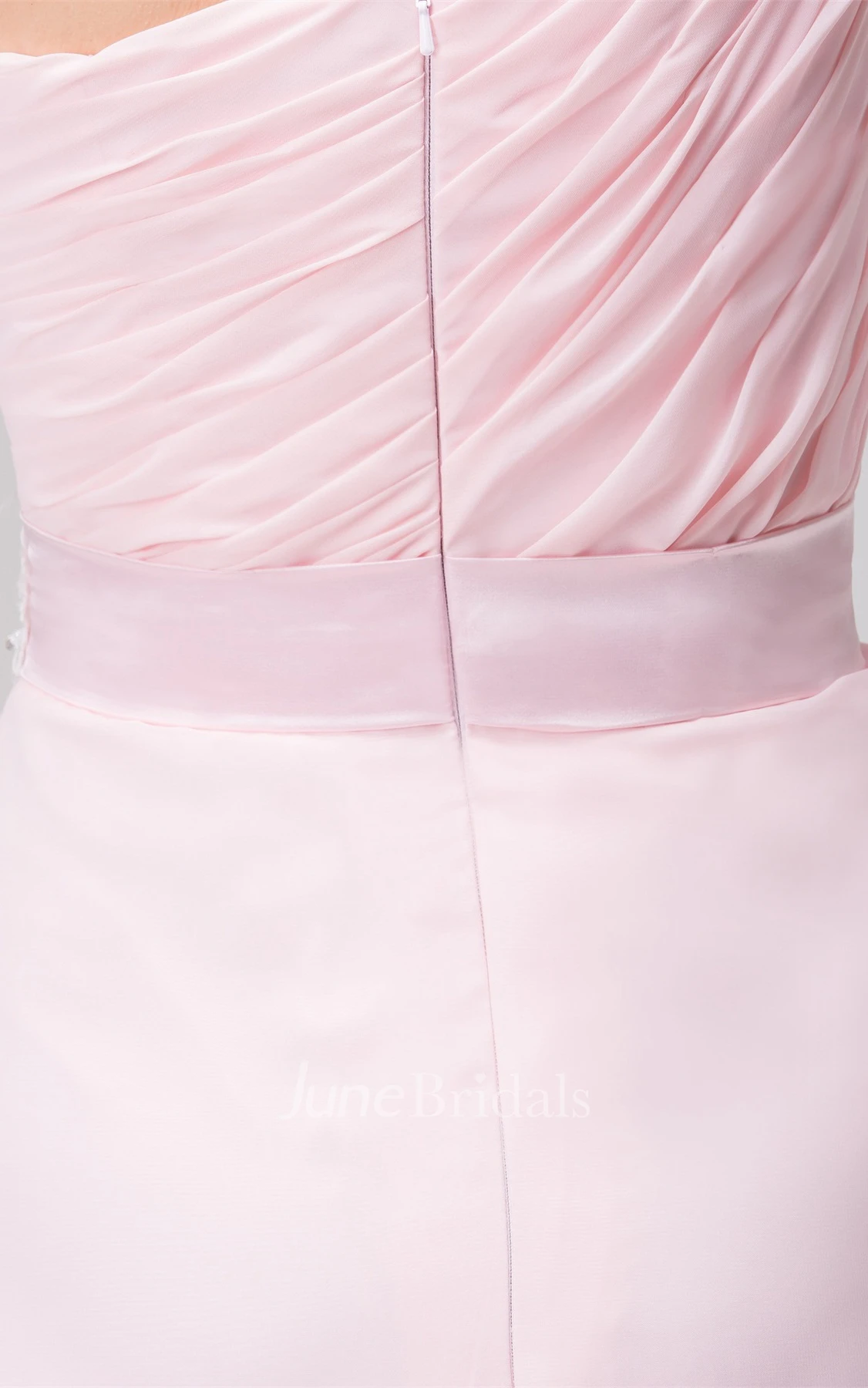 Pastel One-Shoulder Chiffon Gown with Ruching and Appliques