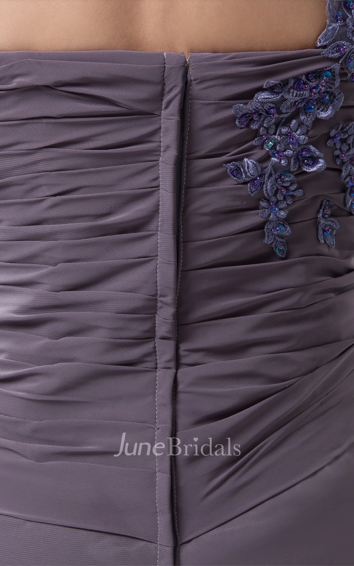 Strapless Chiffon Sheath Dress with Appliques and Bolero