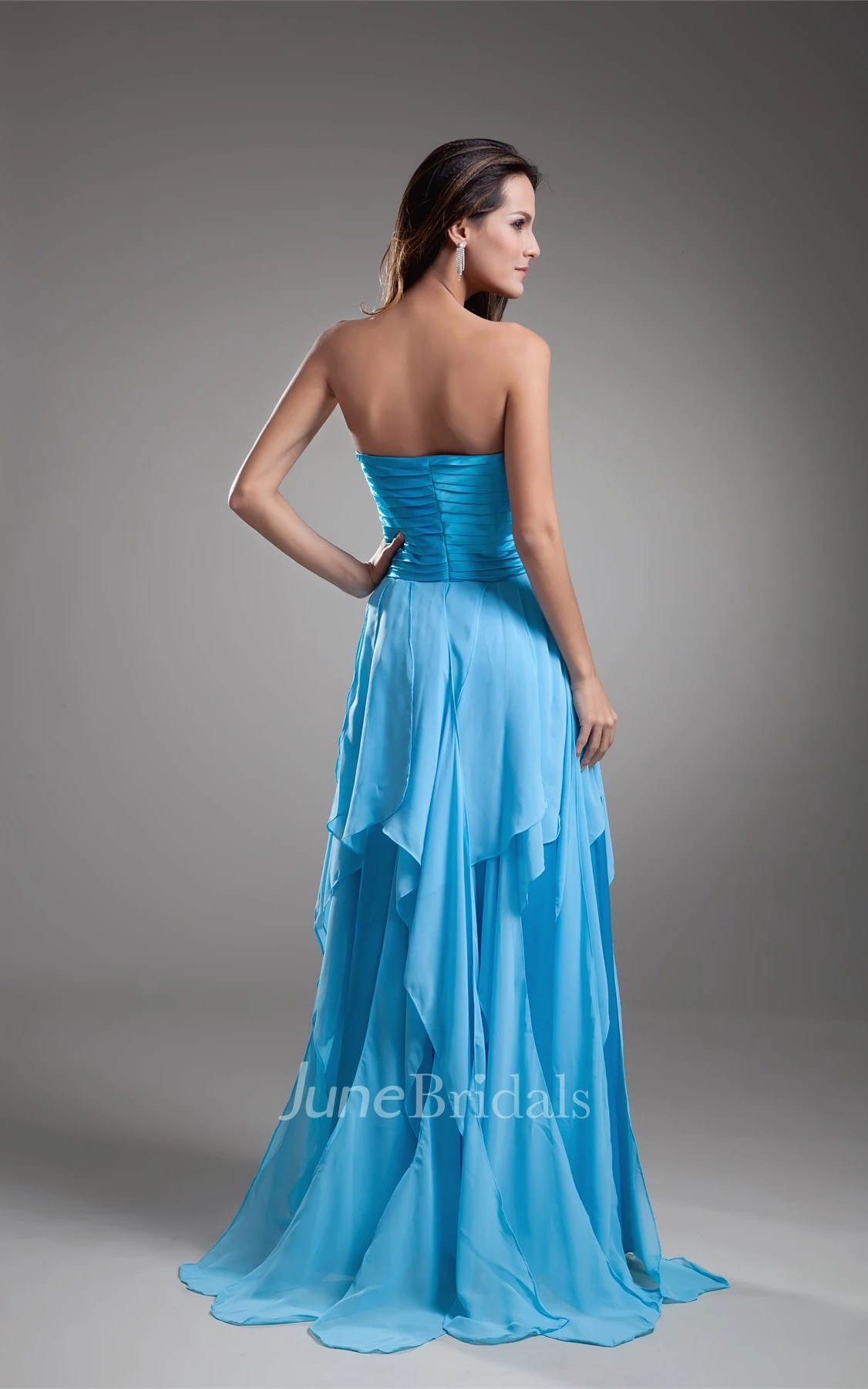 Strapless Draped Floor-Length Dress with Ruched Bodice