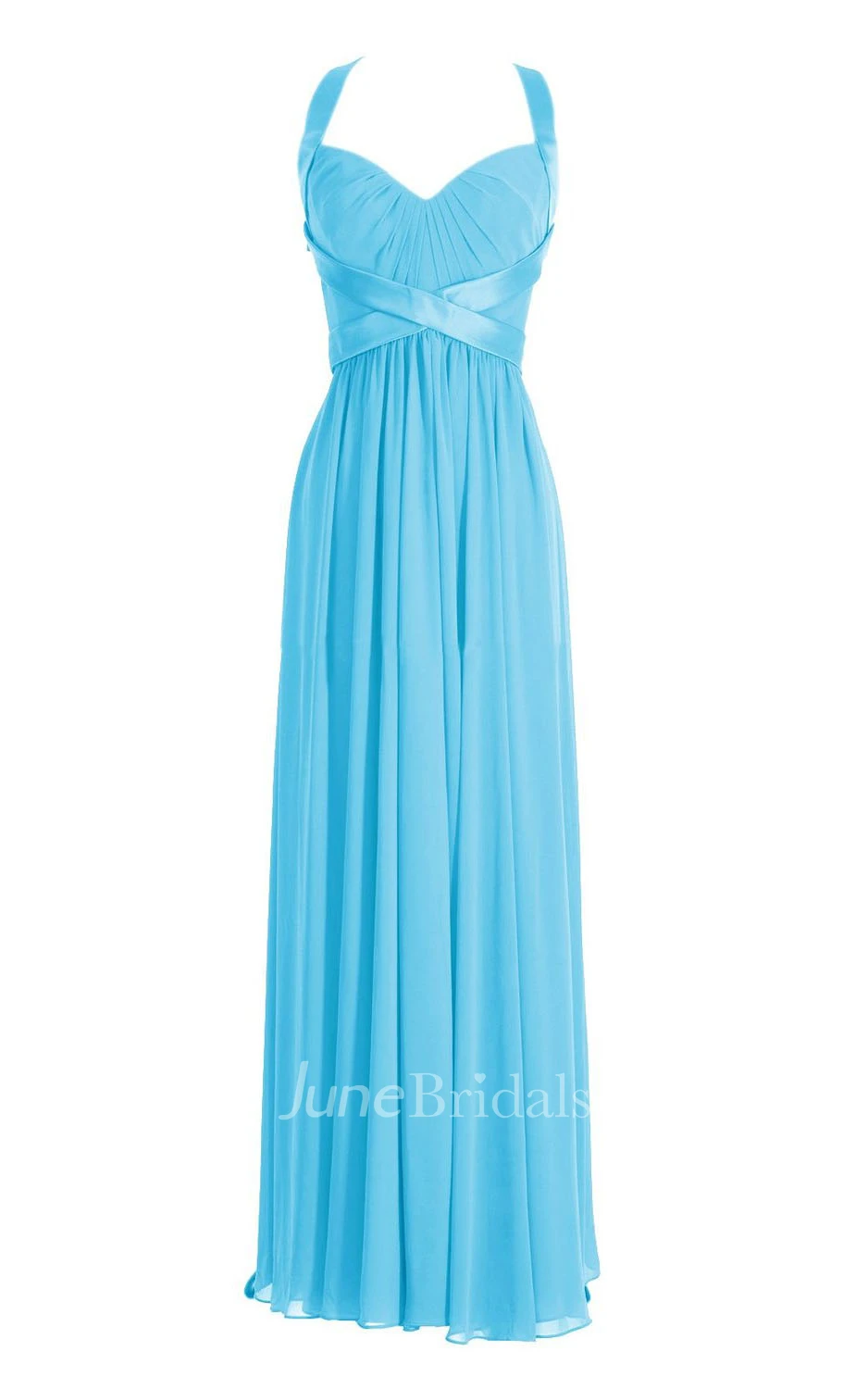Sleeveless V-neck Halter Long Pleated Chiffon Dress