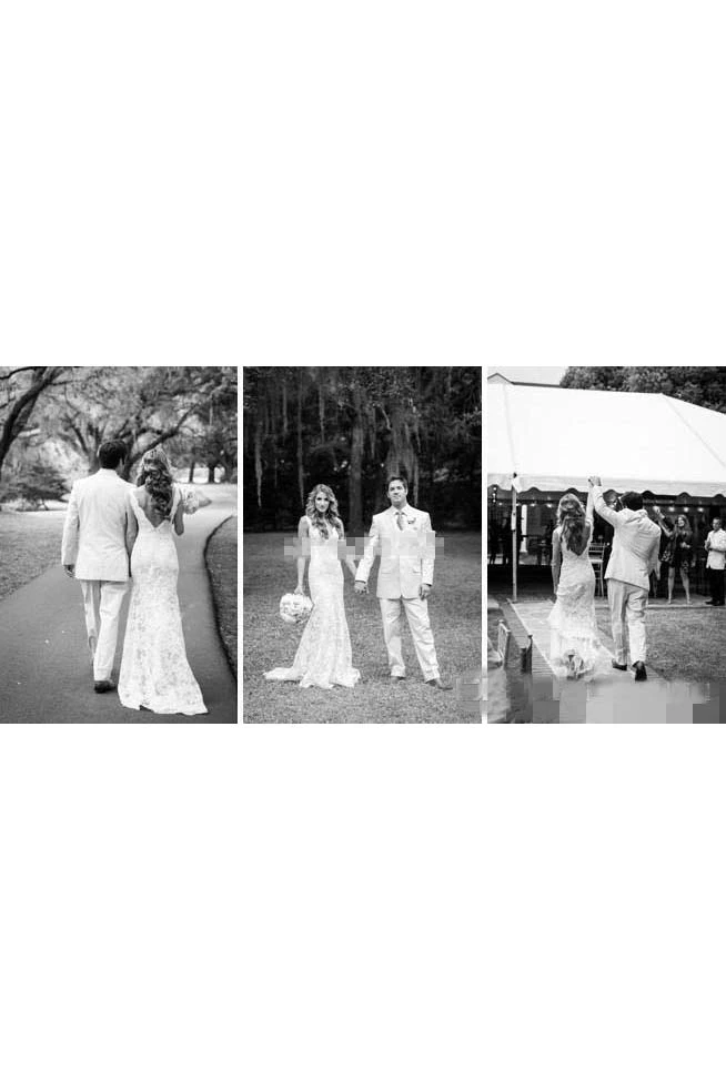 Sleeveless Deep V Neck Backless Mermaid Lace Summer Wedding Bridal Gown