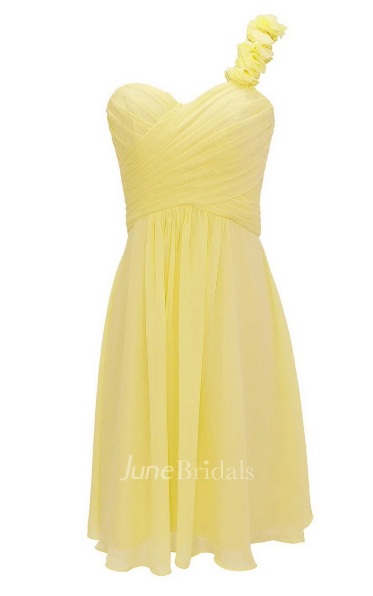 Floral One-shoulder Ruched Short Dress With Lace-up Back