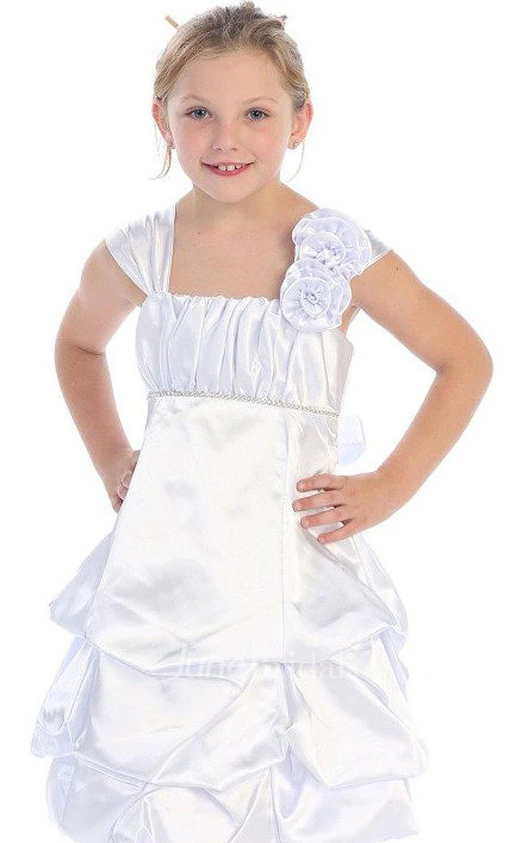 Sleeveless A-line Ruffled Taffeta Dress With Pleats