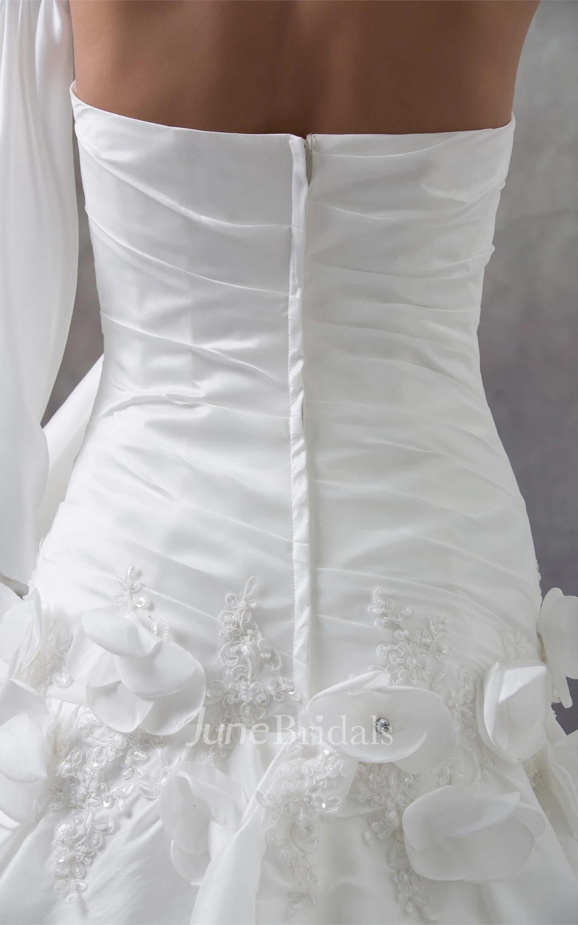 Strapless Pick-Up A-Line Gown with Flower and Broach