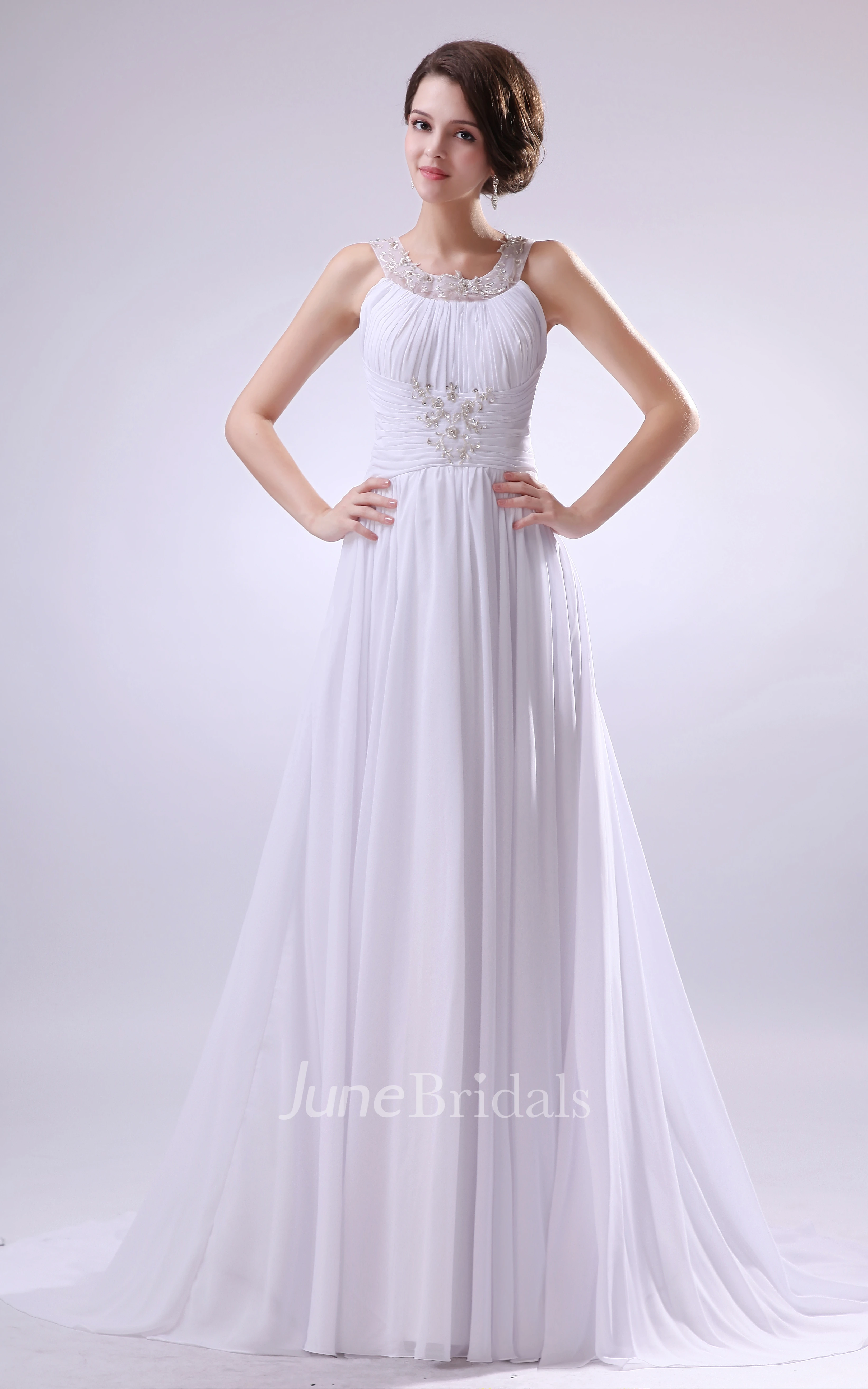 Draping Sleeveless Dress With Zipper Back And Crystal Detailing