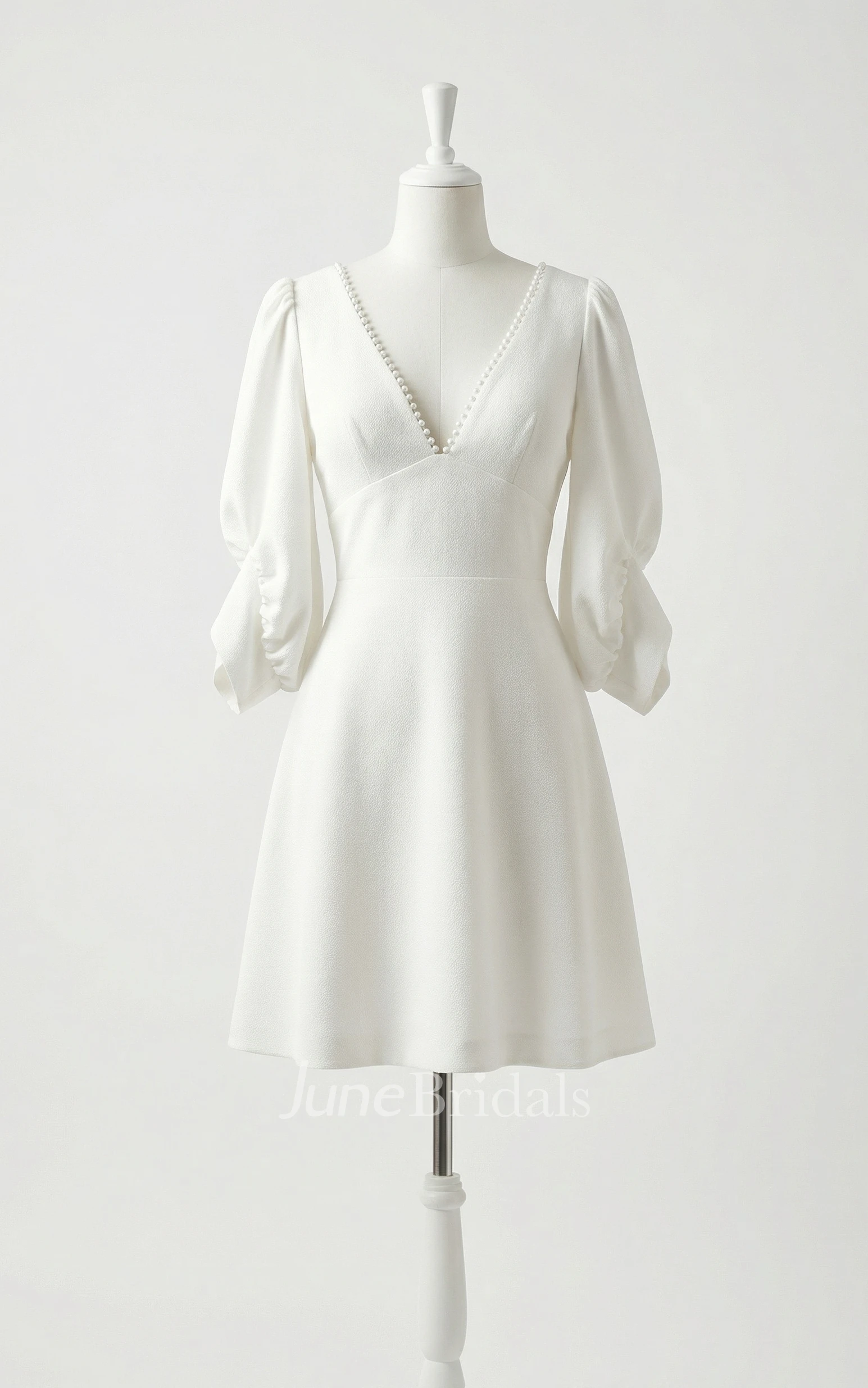 Modern Simple Chiffon A-Line Short Wedding Dress with Ruched Balloon Sleeves and Cuffs