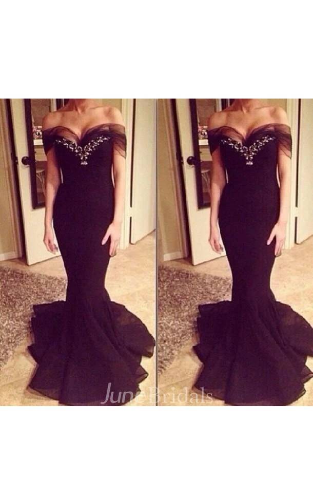 Mermaid Off-the-shoulder Organza Beading Dress