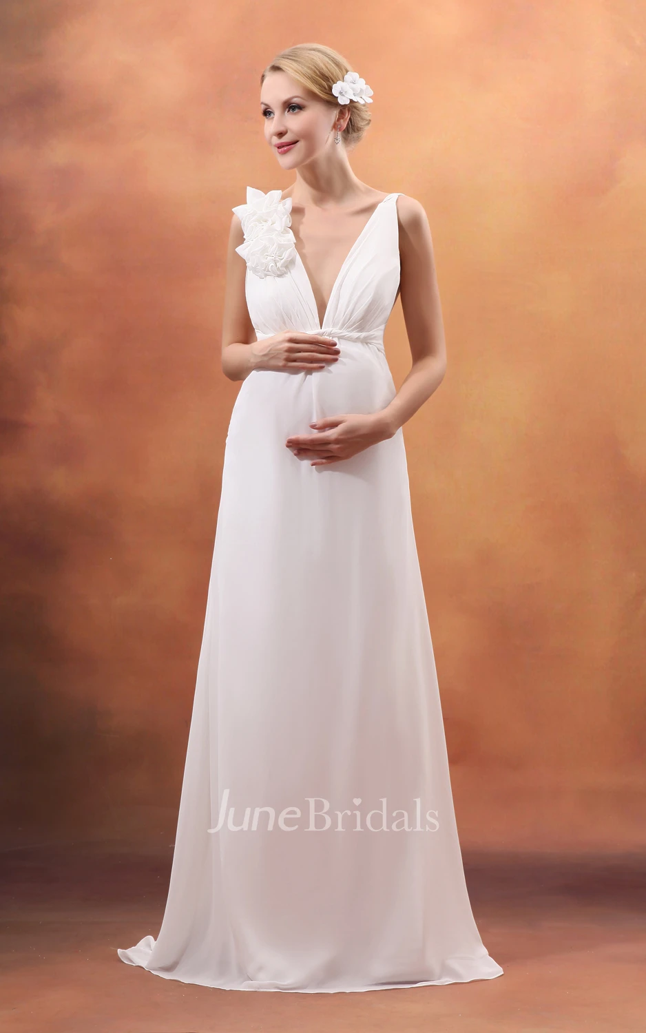 V-Neck Empire Backless Maternity Dress With Flower
