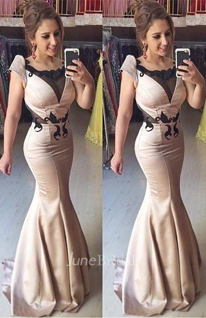 Sexy Cap Sleeve Mermaid Prom Dress Sweep Train