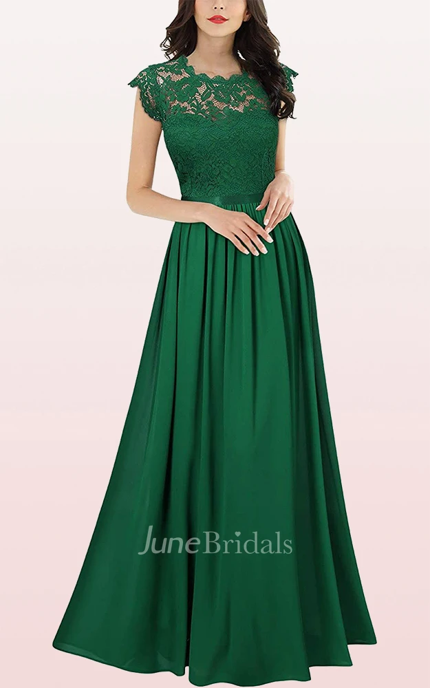 A Line Scalloped Chiffon Bridesmaid Dress With Pleats
