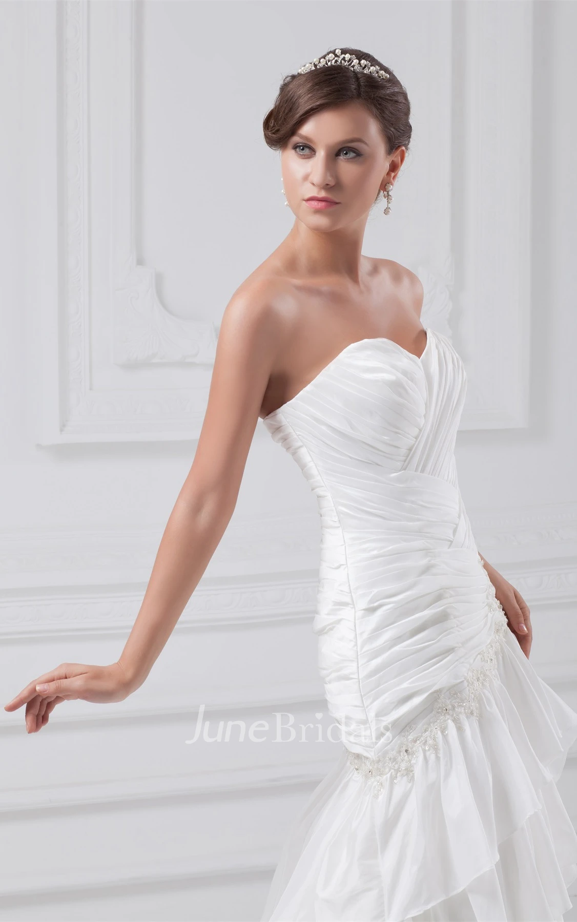 sweetheart mermaid chiffon gown with appliques and tiers