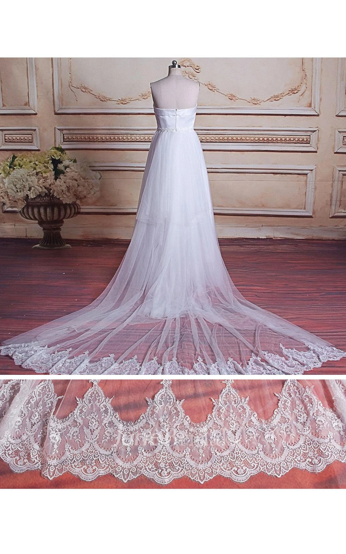 A-Line Strapped Sweetheart Tulle Lace Satin Weddig Dress