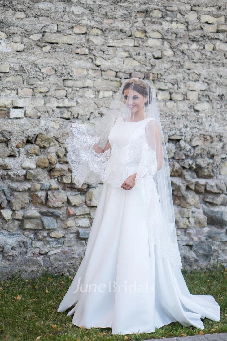 Bateau Neck Sleeveless A-Line Satin Wedding Dress With Pleats