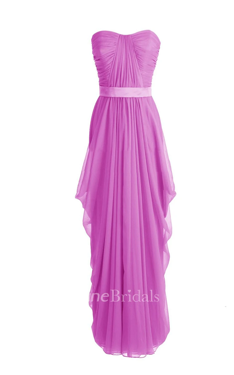 Chic Asymmetrical Ruched A-line Gown With Satin Band
