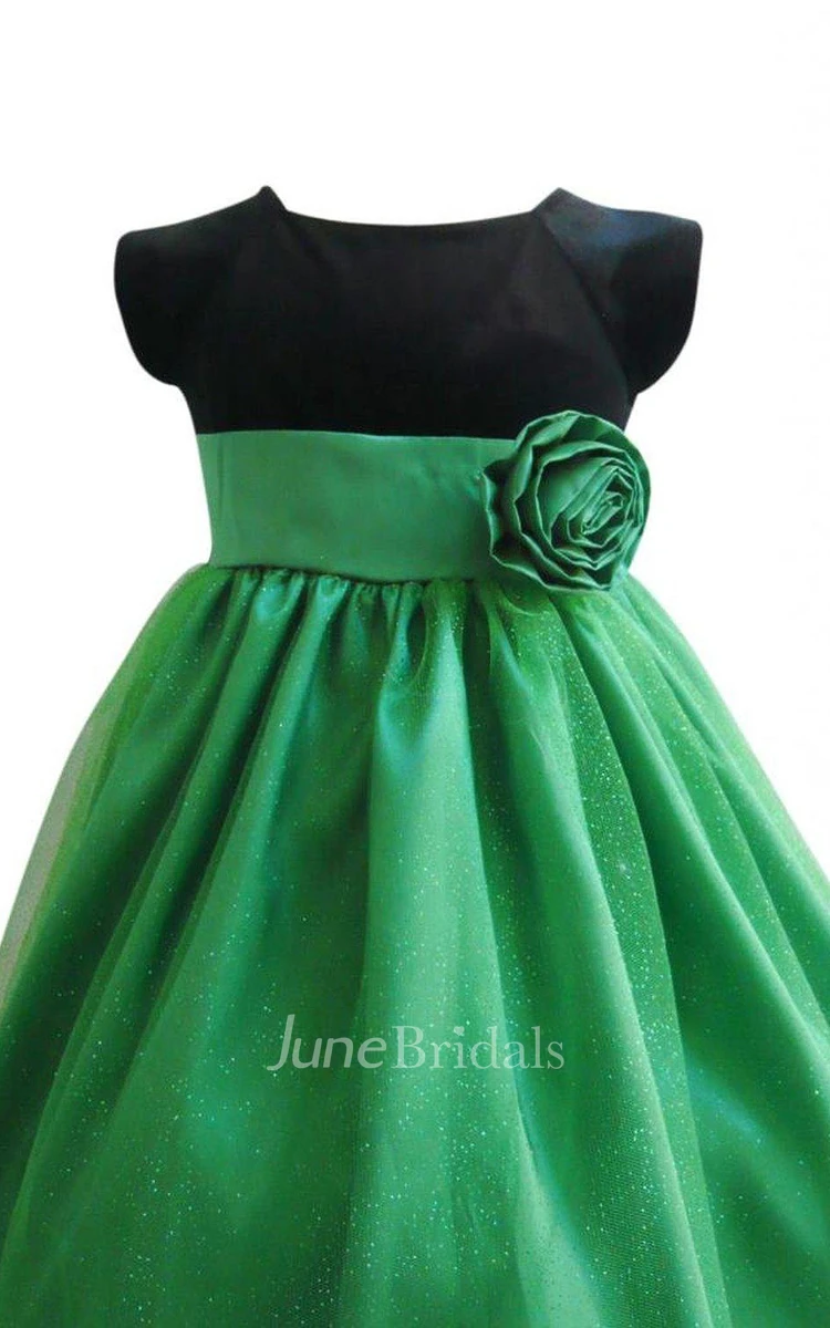 Cap-sleeved Empire Dress With Flower Waist