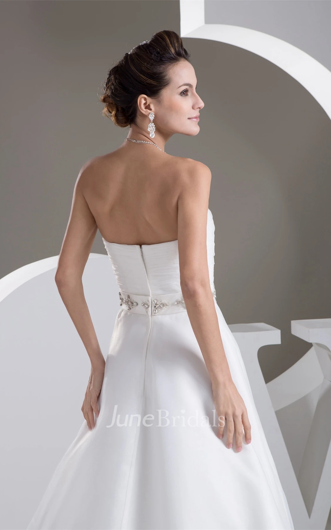 Sweetheart Criss-Cross A-Line Gown with Appliques and Gemmed Waist