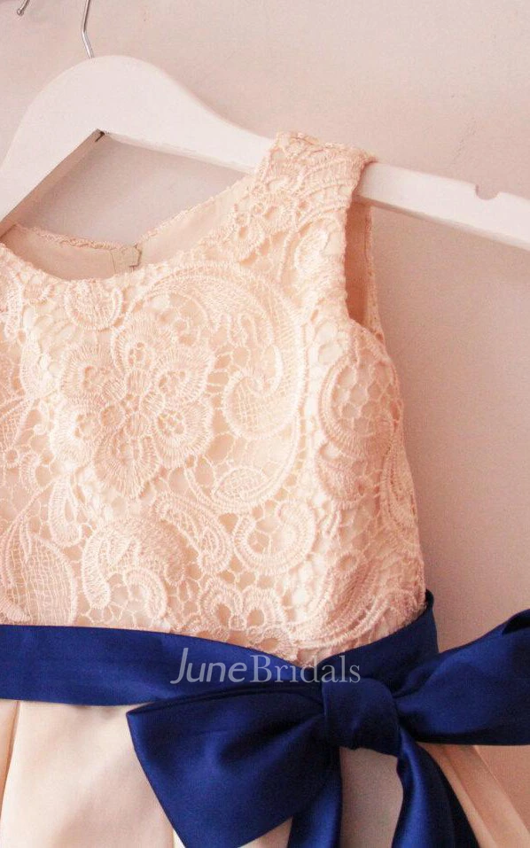 Elegant Lace Bodice Dress With Bow Sash