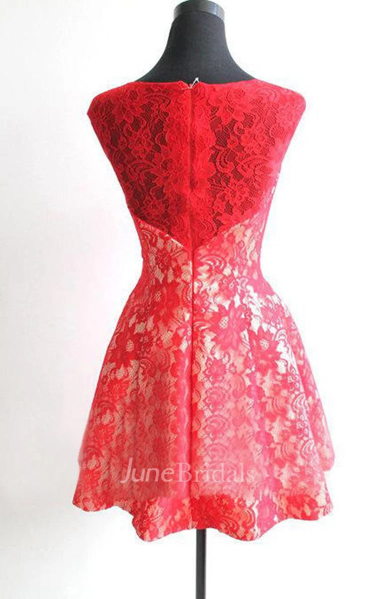 Scoop Sleeveless Short Lace Dress With Zipper Back