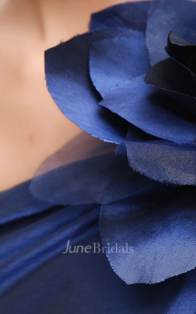 Asymmetrical One-Shoulder Dress With Flower And Side Gathering