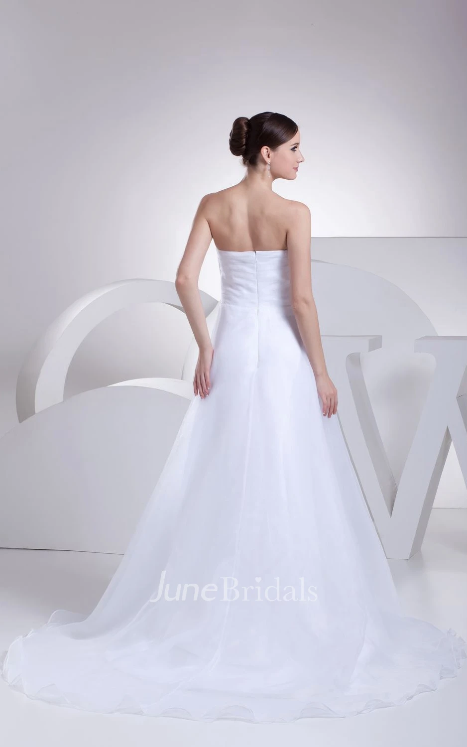 Intricate Strapless Tulle A-Line Dress With Ruching and Broach