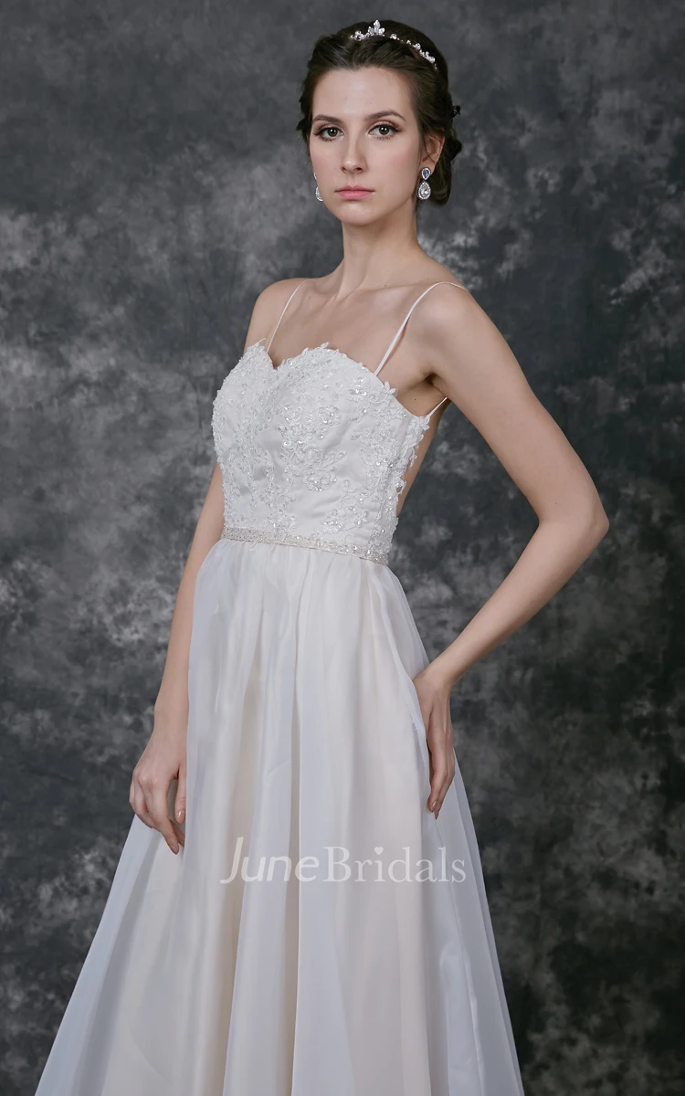 Sweetheart Pleated A-line Organza Dress With Spaghetti Straps