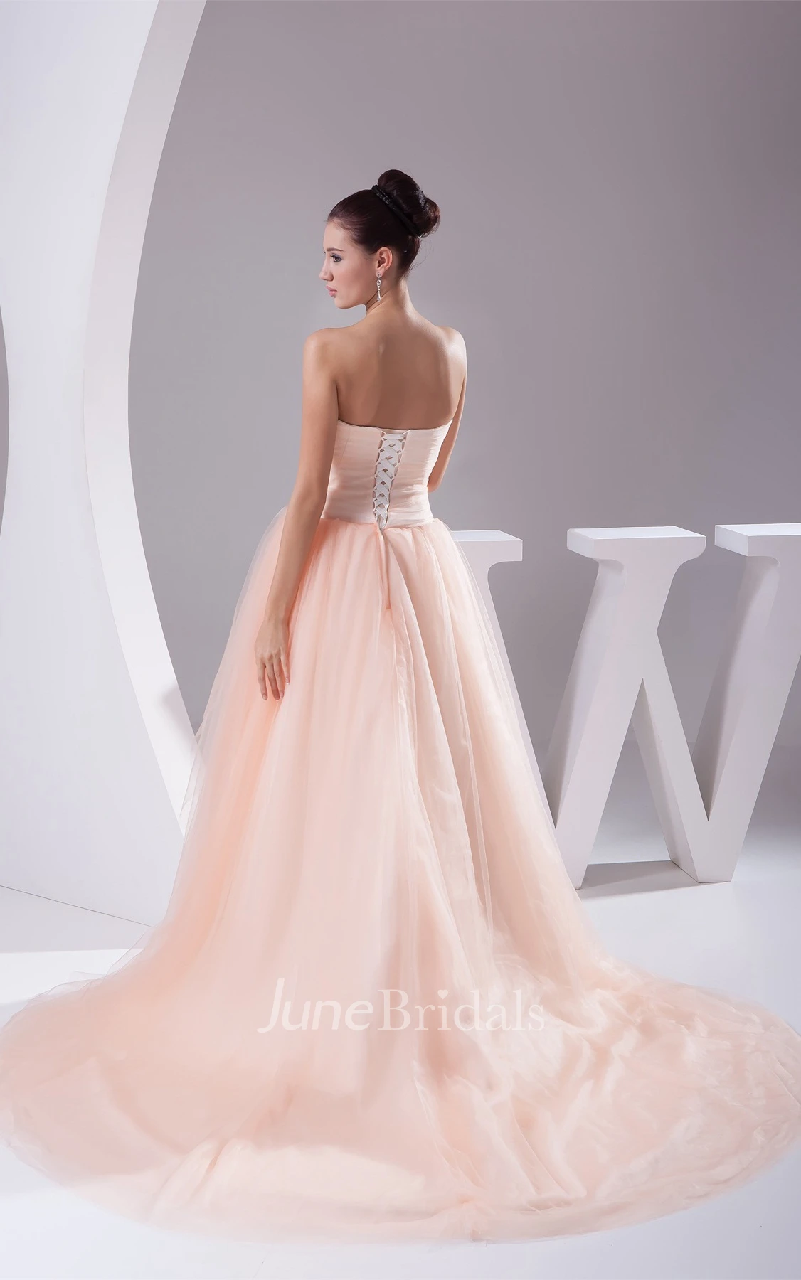 Sweetheart Criss-Cross Tulle Ball Gown with Appliqued Top