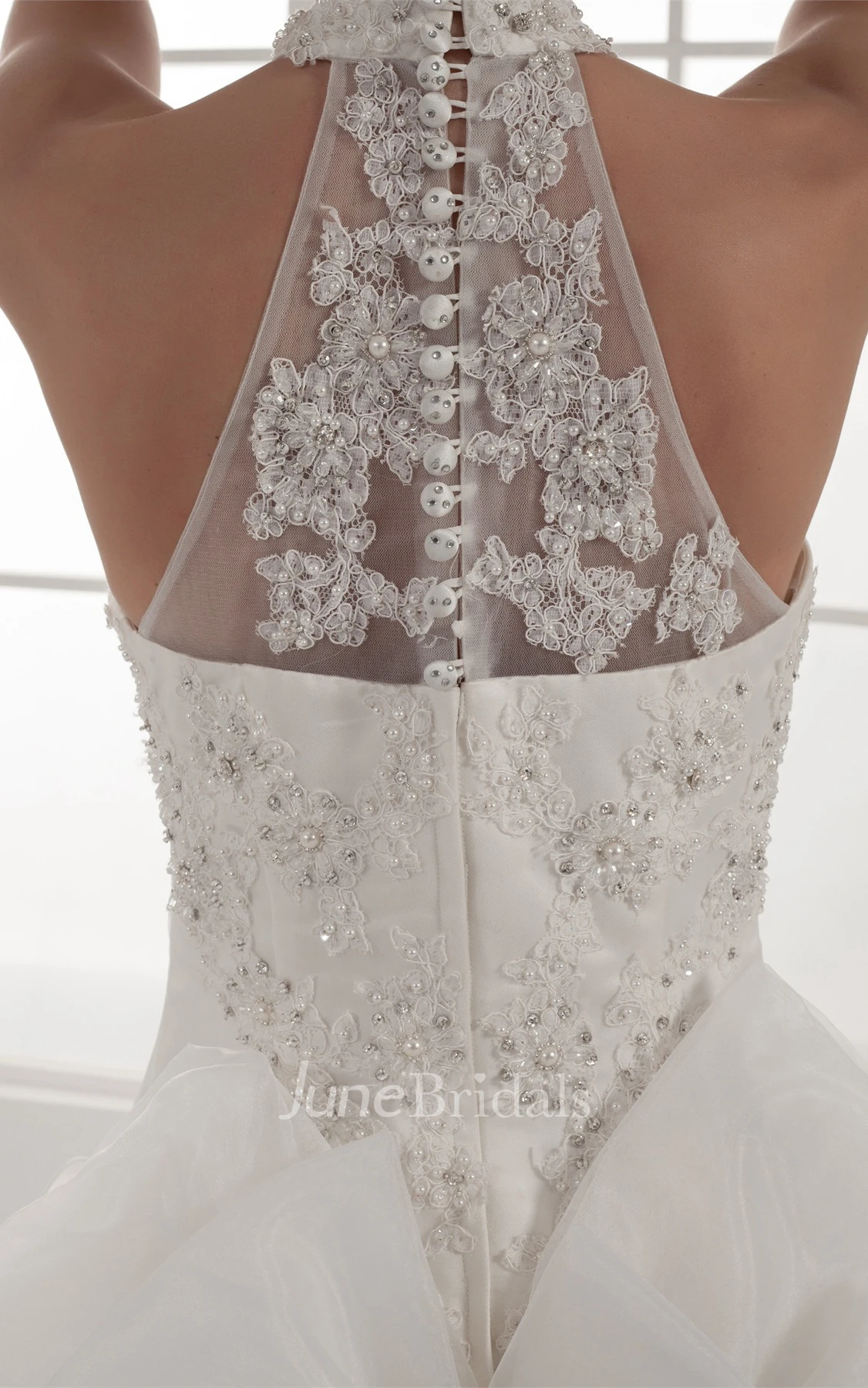 Floral Sleeveless Appliqued Ball Gown with Beading and Illusion