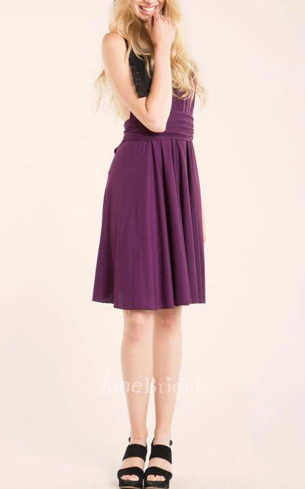 Short Knee-length Jersey&Satin Dress