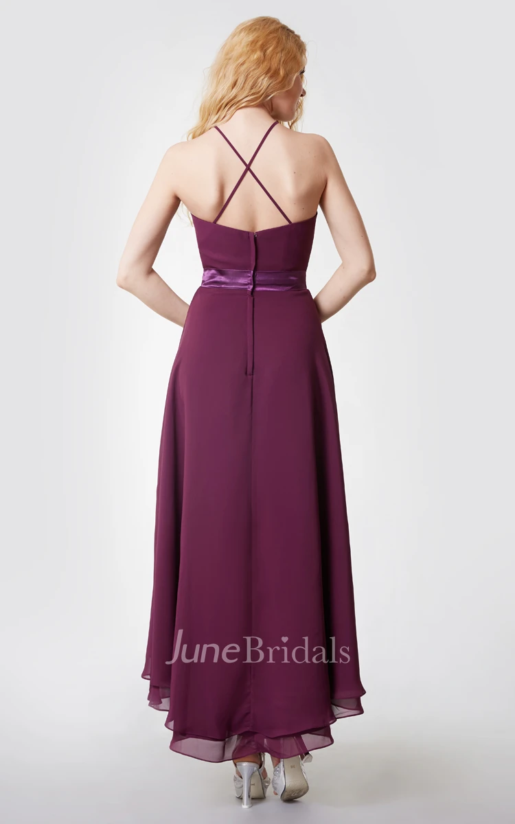 Halter High Low Chiffon Dress Bridesmaid Dress with Sexy Back