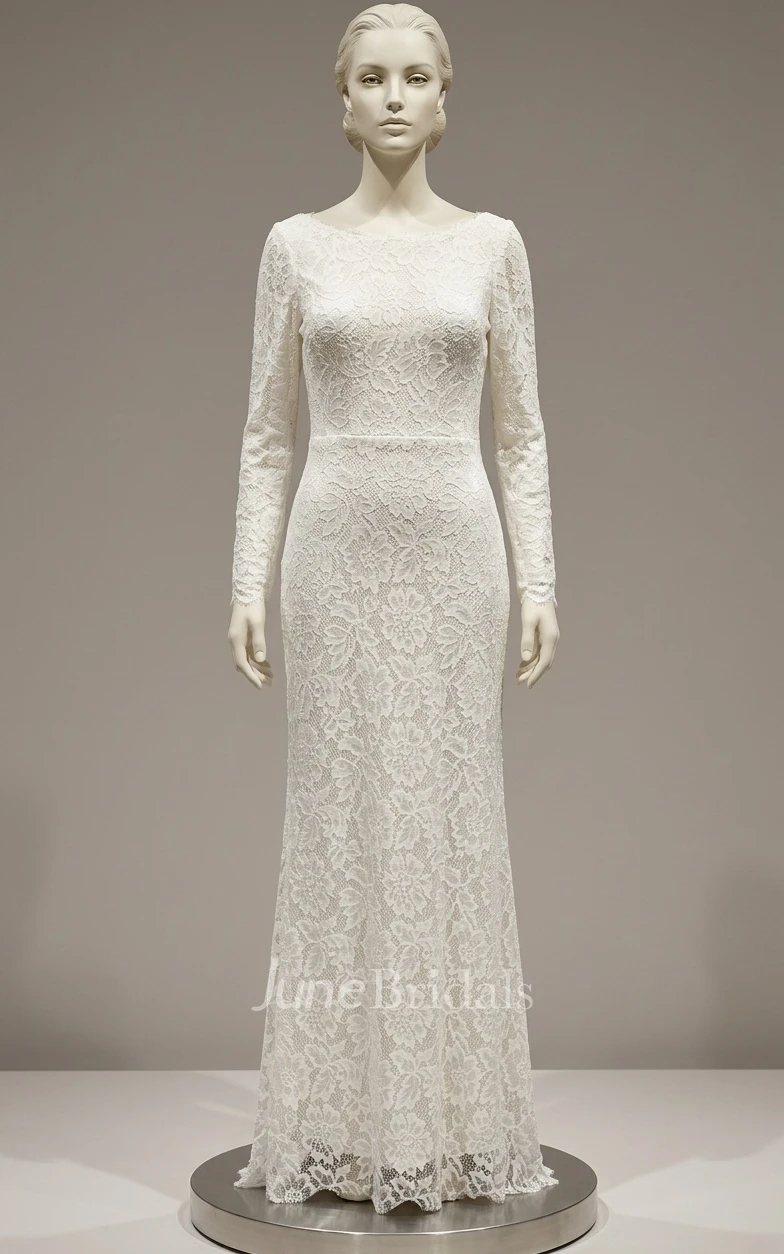 Modest Long Sleeves Civil Wedding Dress Vintage Sheath A-line Lace Bridal Gown