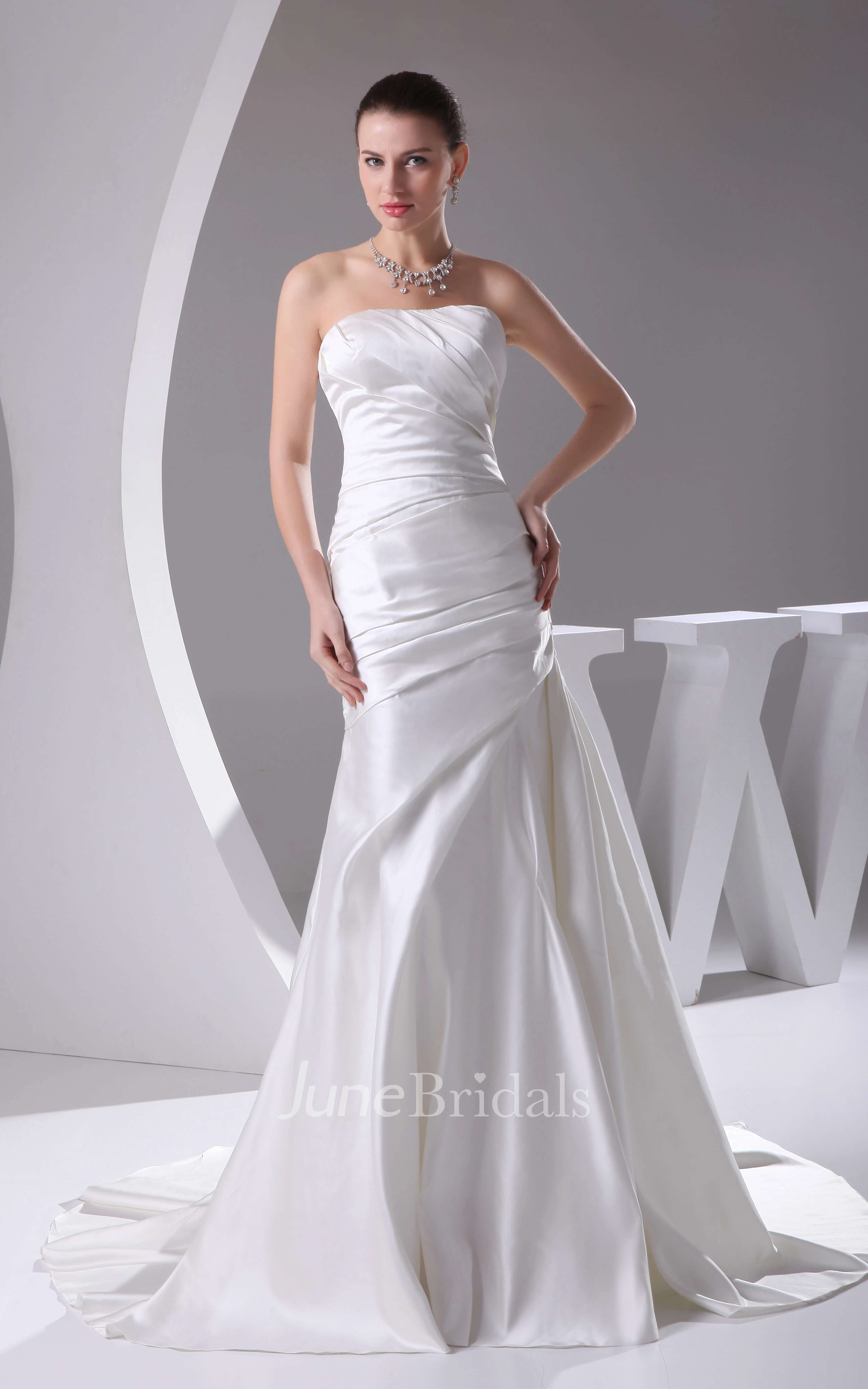 Strapless Satin Long Dress With Side Draping