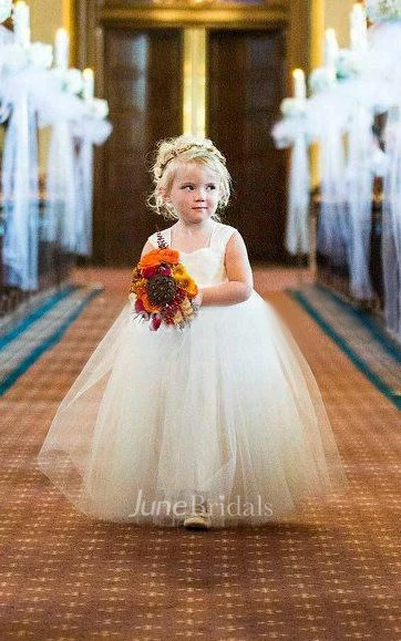 Cap Sleeveless Empire Tulle&Satin Dress With Flower