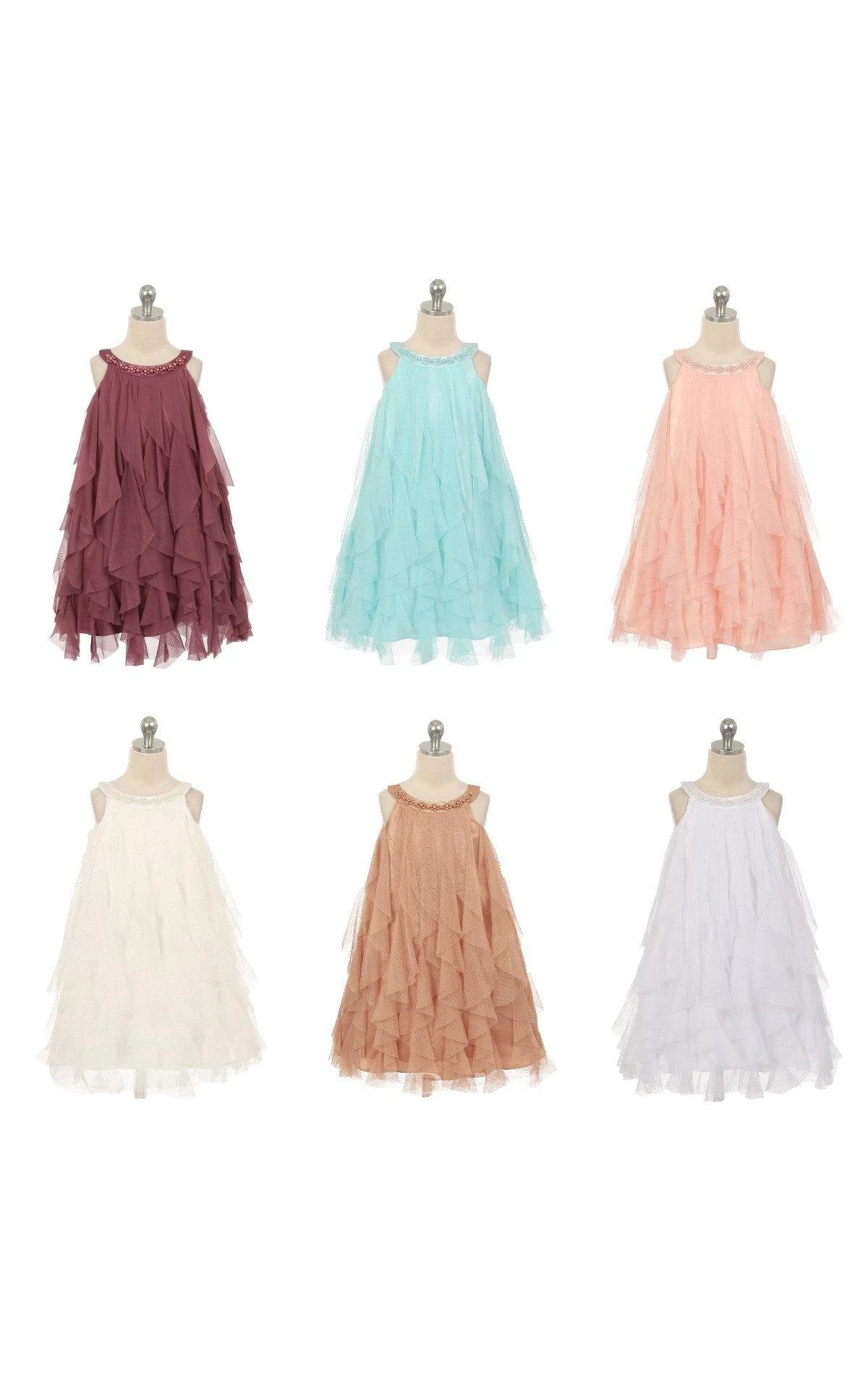 Elegant Mesh Ruffle Dress With Pearl Beading on the Neckline