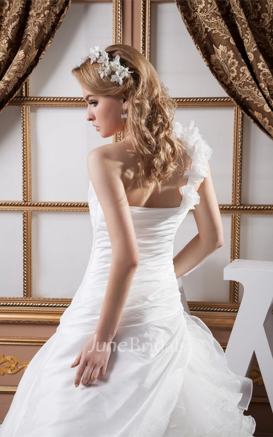 Sleeveless Side-Ruched Ball Gown with Beading and Ruffles