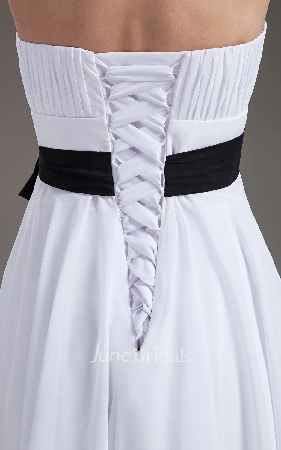 Strapless Midi Chiffon Dress With Bow And Sash
