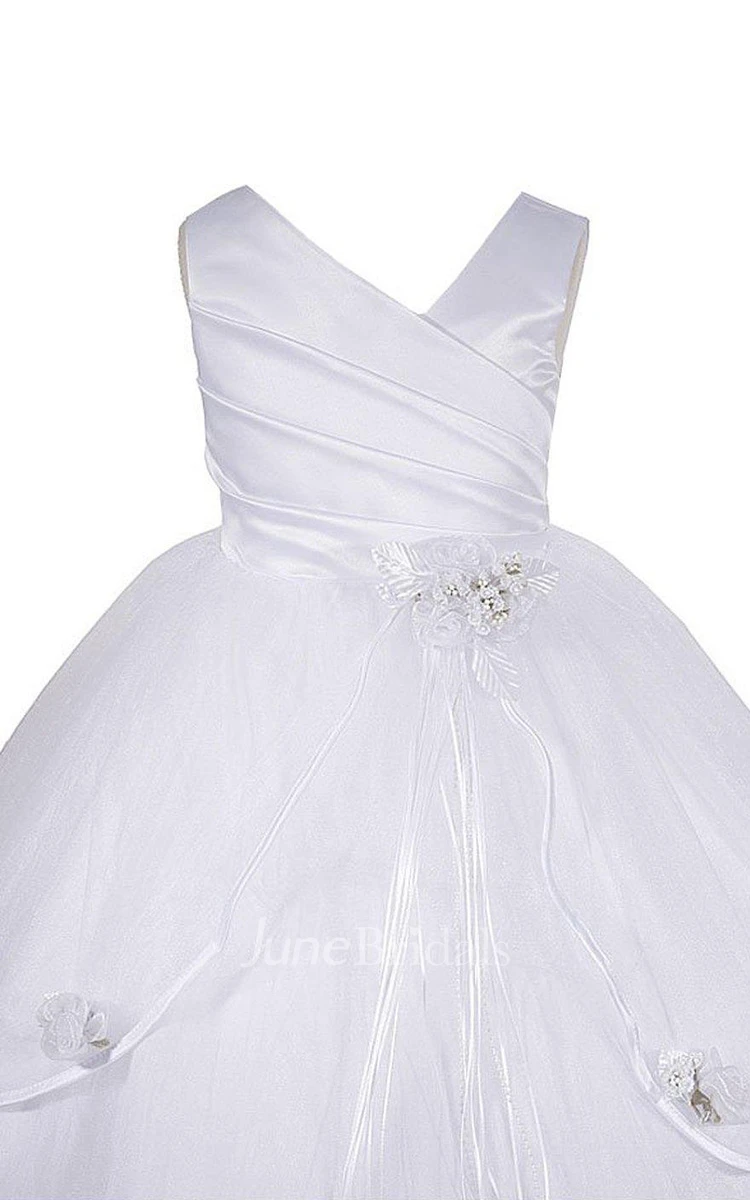 V-neck A-line Layered Dress With Asymmetrical Ruching