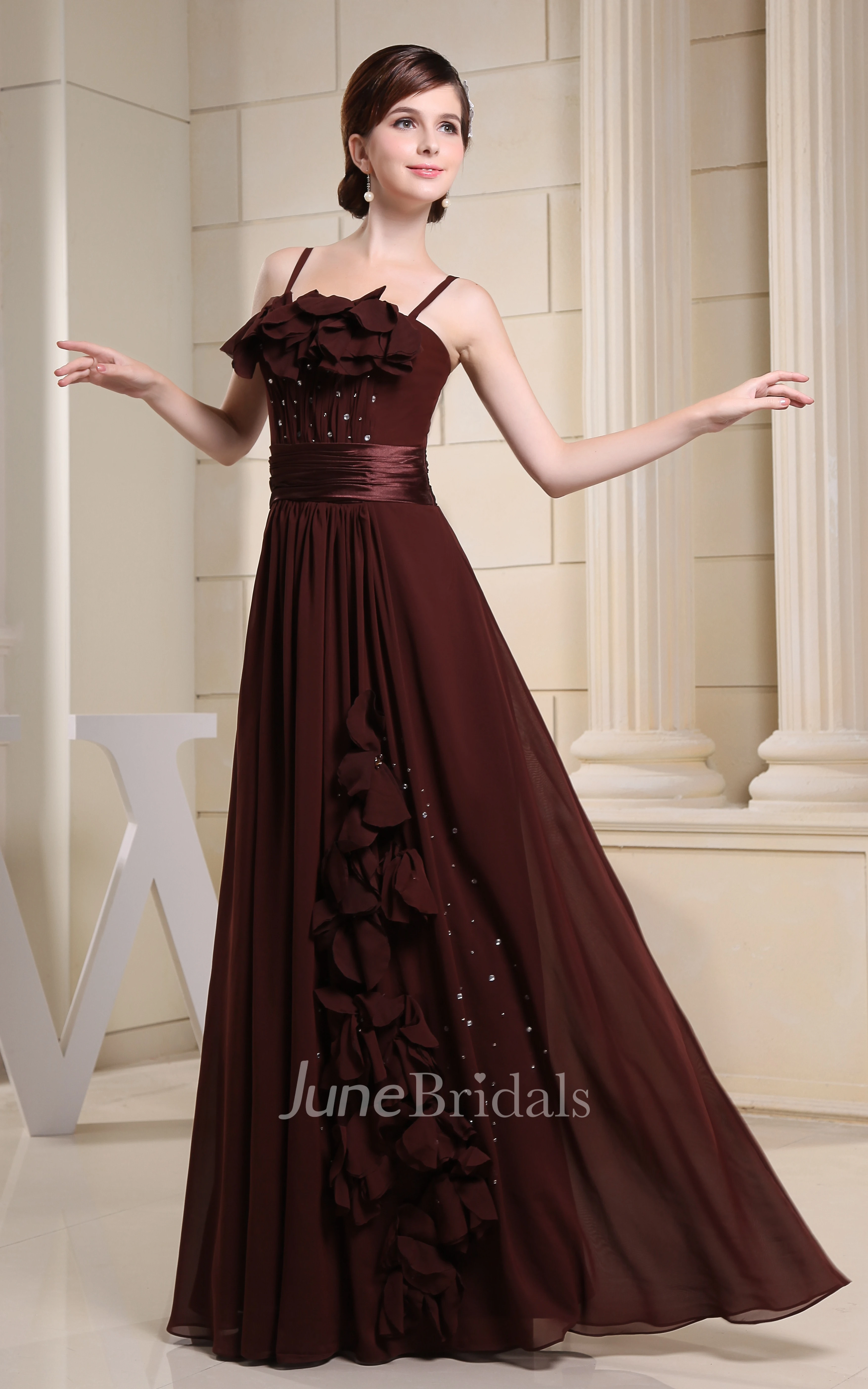 Sleeveless Chiffon Floor-Length Dress With Spaghetti Straps