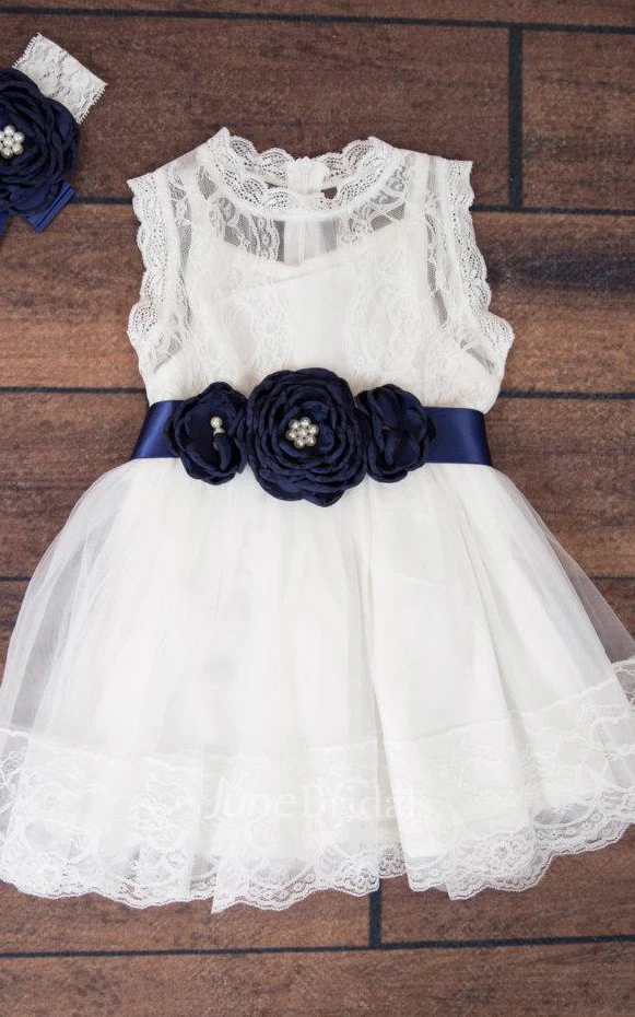 Boho Chic Country Couture Style Lace Short Dress With Flower Belt