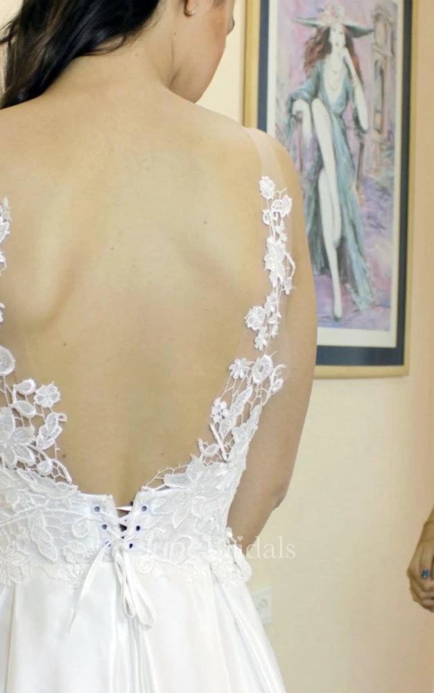 Strapless Lace and Satin Wedding Dress With Pleats