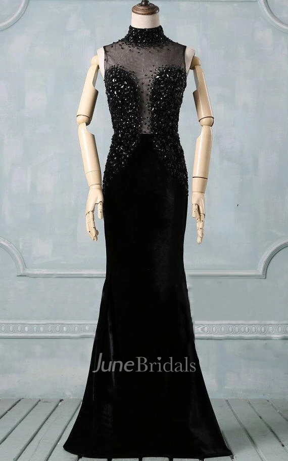 Black Prom Round Neck Prom Black Evening High Neck Formal Detachable Train Custom Size Dress